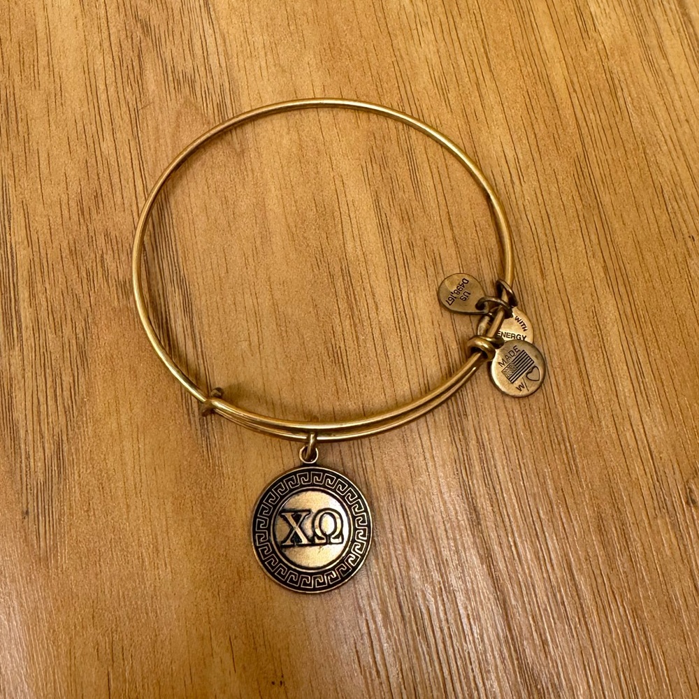 Alex and Ani Gold Tone Chi Omega Sorority Charm Bracelet